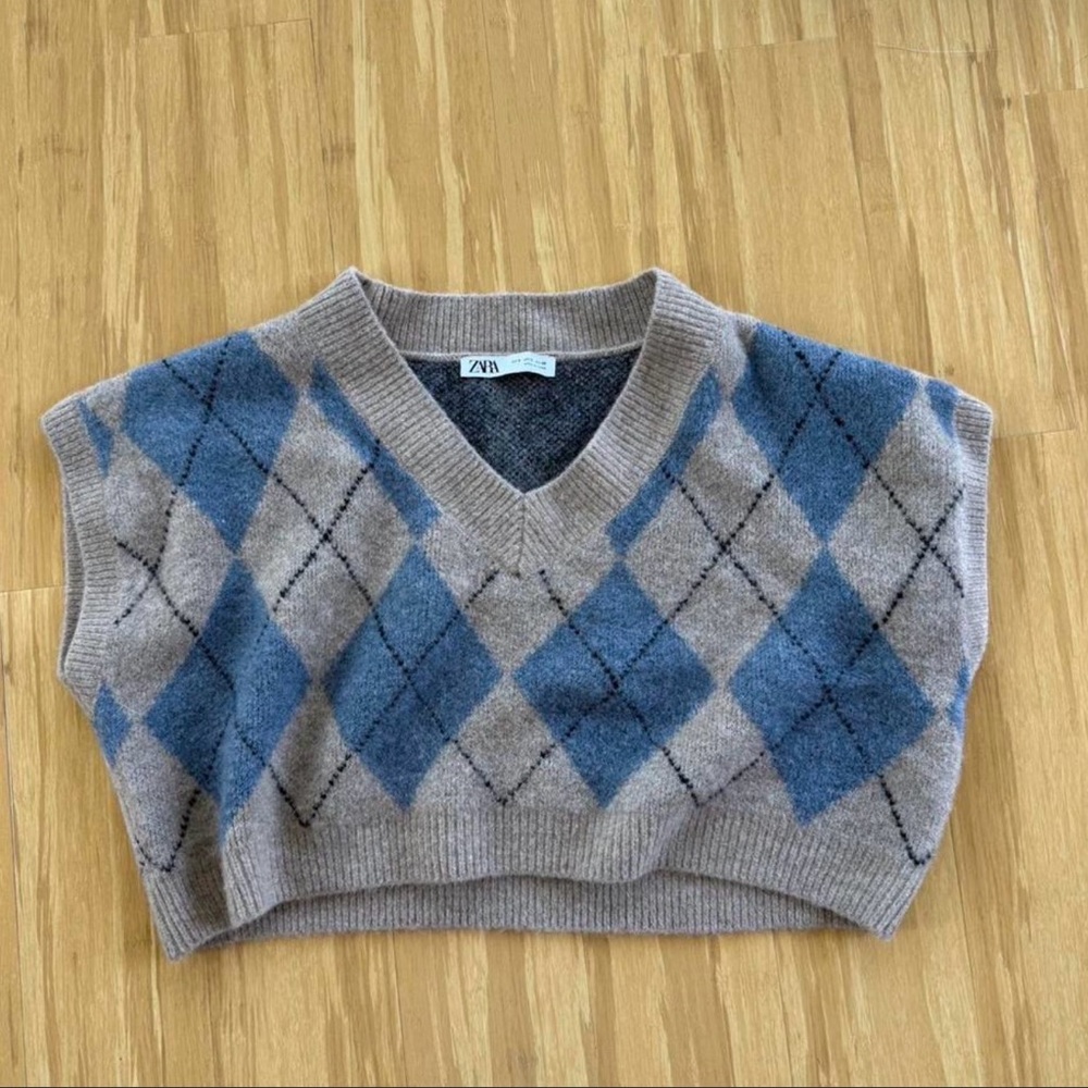 Zara Beige and Gray Knit Sweater Vest